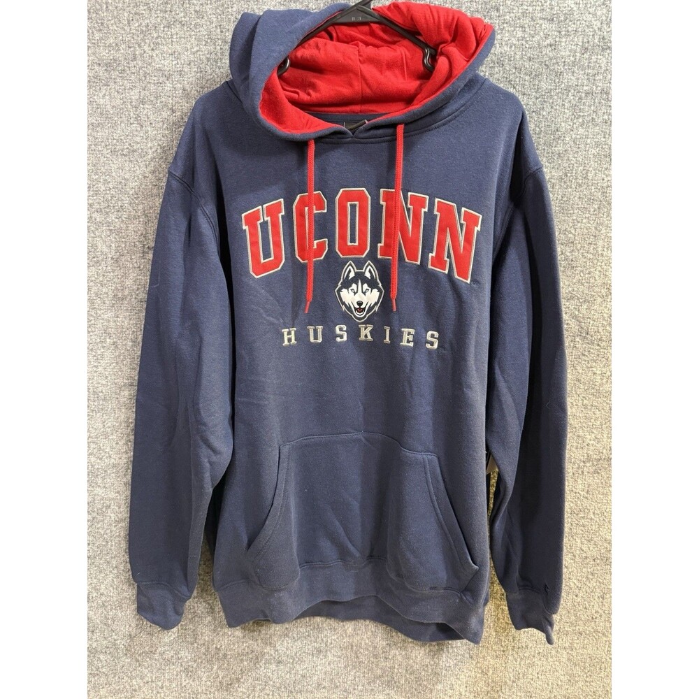 Men's Colosseum Navy UConn Huskies Arch & Logo Pullover Hoodie - Size L NWT